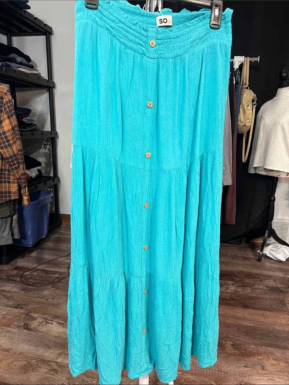 SO Bright Turquoise Button-Front Maxi Skirt